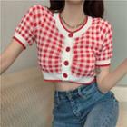 Short-sleeve Plaid Knit Crop Top