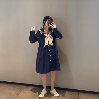 Long-sleeve Sailor Collar Shirt Dress