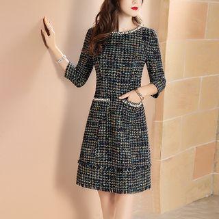 Tweed 3/4-sleeve A-line Dress