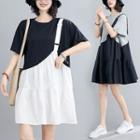 One-shoulder Suspender Panel Mock Two-piece Dress
