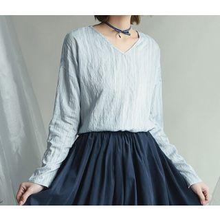 Long-sleeve Striped Top Almond - One Size