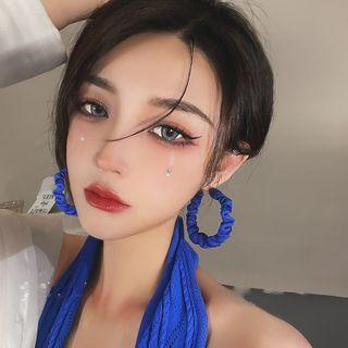 Fabric Hoop Earring 1 Pair - Silver Stud - Blue - One Size