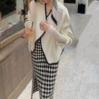 Contrast Trim Jacket / Checkered Midi Pencil Skirt