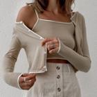 Color Block Cardigan + Camisole Crop Top
