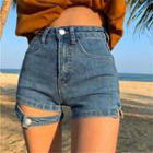 High-waist Denim Split Skinny Shorts