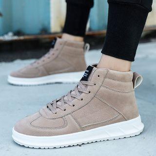 Faux Suede Paneled High-top Sneakers