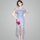 Lace Irregular Short-sleeve Midi Sheath Dress
