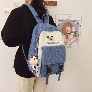 Two-tone Panda Embroidered Fleece Backpack