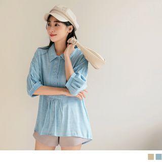 Elbow-sleeve Lace Panel Flowy Blouse