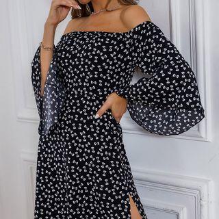 Bow Print Midi A-line Dress
