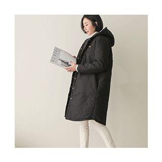 Snap-button Hooded Padded Jacket