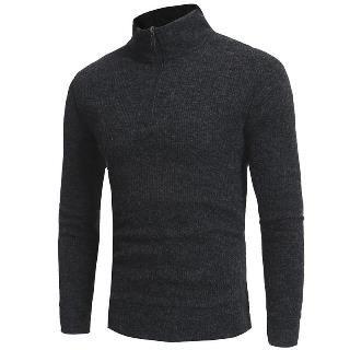 Mock Neck Zipped Plain Sweater
