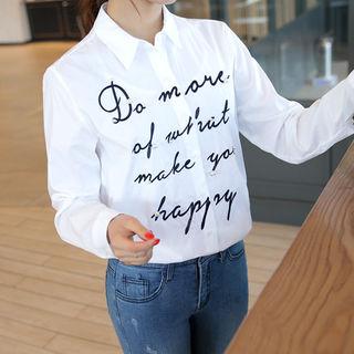 Faux-pearl Accent Lettering Shirt