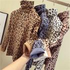 Long-sleeve Turtleneck Leopard Print T-shirt