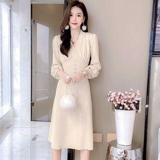 Knit Long-sleeve V-neck Dress