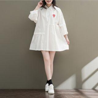 3/4-sleeve Embroidered Shirt A-line Dress