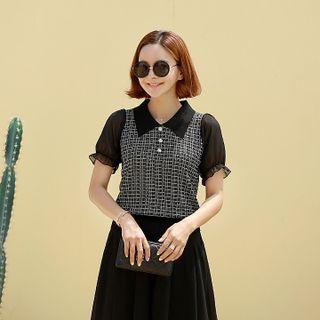 Collared Color-block Top