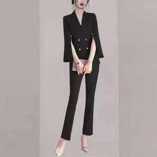 Set: Flare-sleeve Double Breasted Blazer + Dress Pants