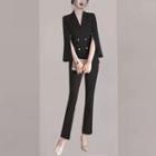 Set: Flare-sleeve Double Breasted Blazer + Dress Pants