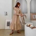 Wide-collar Long Ruffle Dress