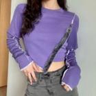 Long-sleeve Contrast Trim Asymmetrical T-shirt