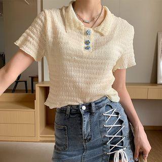 Short-sleeve Textured Polo Top