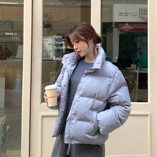 High-neck Snap-button Boxy Padded Jacket Sky Blue - One Size