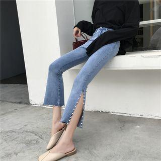 Cropped Boot-cut Beaded Jeans