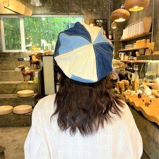 Panel Denim Newsboy Cap Blue & White - 56cm To 58cm