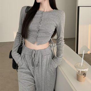 Drawstring Cropped Cardigan / Wide Leg Pants
