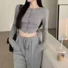 Drawstring Cropped Cardigan / Wide Leg Pants