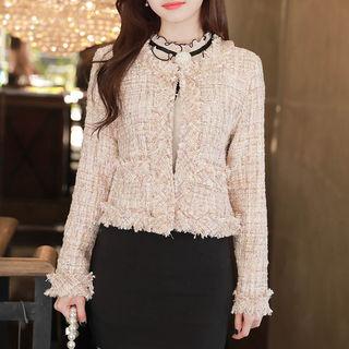 Hook-and-eye Glittered Tweed Jacket