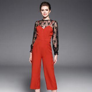 Set: Tulle Lace Top + Sweatheart Neckline Jumpsuit