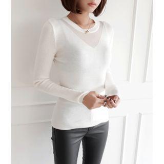 Sheer-yoke Slim-fit Knit Top