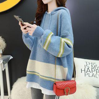 Lettering Striped Knit Hoodie