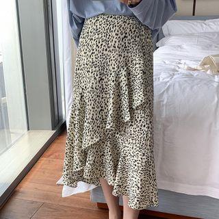 Leopard Print Asymmetrical Midi Skirt