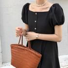 Puff-sleeve Bow Back A-line Dress