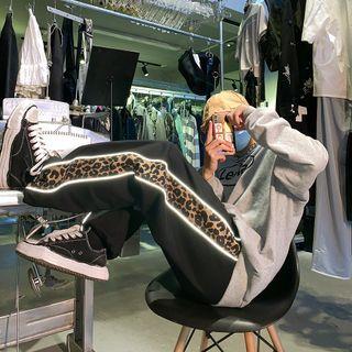 Print Panel Drawstring-cuff Pants