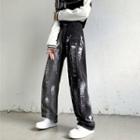 High-waist Two-tone Splash Straight Cut Jeans
