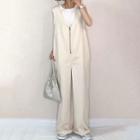 Sleeveless Zip Plain Wide-leg Jumper Pants Almond - One Size