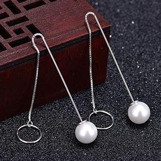 925 Sterling Silver Hoop Faux Pearl Dangle Earring As Shown In Figure - One Size