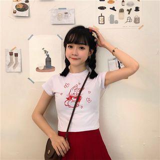 Short-sleeve Rabbit Printed Cropped T-shirt