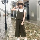 Set: Plain Short Sleeve T-shirt + Camisole Top + Wide Leg Pants
