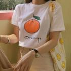 Round-neck Orange-printed T-shirt