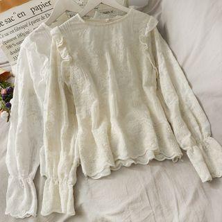 Ruffled-trim Embroidered Lace Top