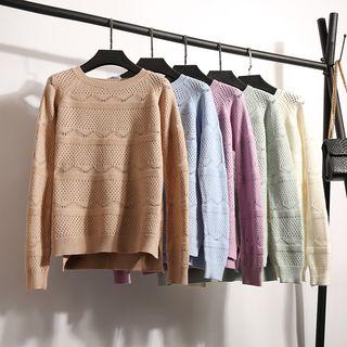 Long-sleeve Pointelle Knit Sweater