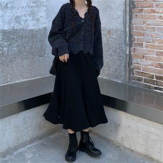 Frill Trim Cardigan / Mermaid Midi Skirt