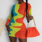 Color Block Mesh Mini Bodycon Dress