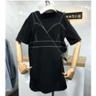 Short-sleeve Embroidered T-shirt Dress Black - One Size