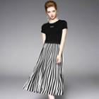 Set: Lettering T-shirt + Striped Midi Skirt